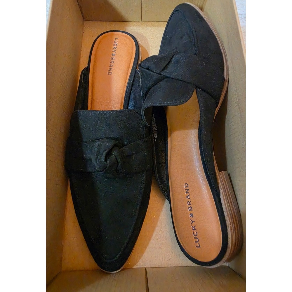 Lucky Brand Alusia Faux Suede Knot Mules in Black - Size 9.5M (Brand New in Box)
